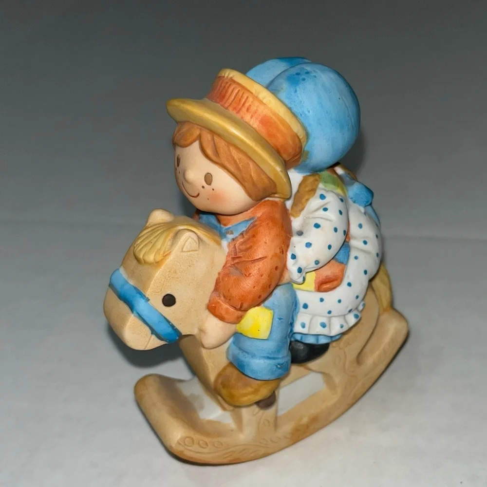 Vintage Holly Hobbie 1981 Figurine Riding a Horse With Brother‎ Robby